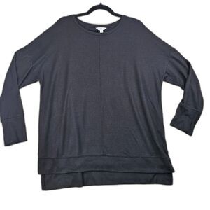 Time & Tru Hacci Oversized Crewneck Knit Tunic Top Black Women's Size XL